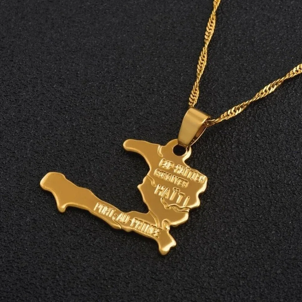 HAITI Map Necklace 24K Gold Plated